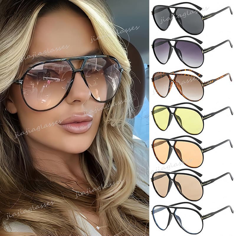 Moda Feixe Duplo Grande Quadro Óculos De Sol Para Mulheres Homens Europeu Americano Retro Piloto Proteção UV Tons