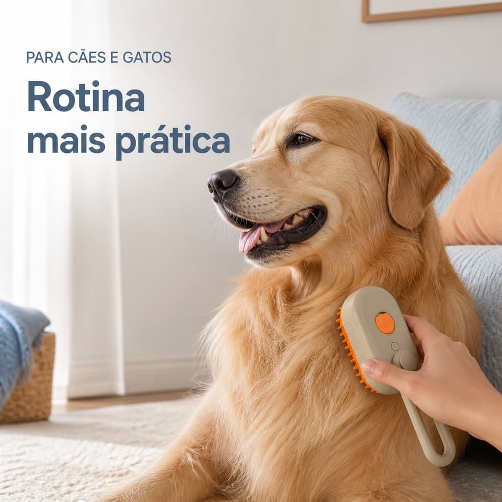 Pente Escova a Vapor para Gatos e Cães Recarregável via USB com Névoa Fina e Massagem