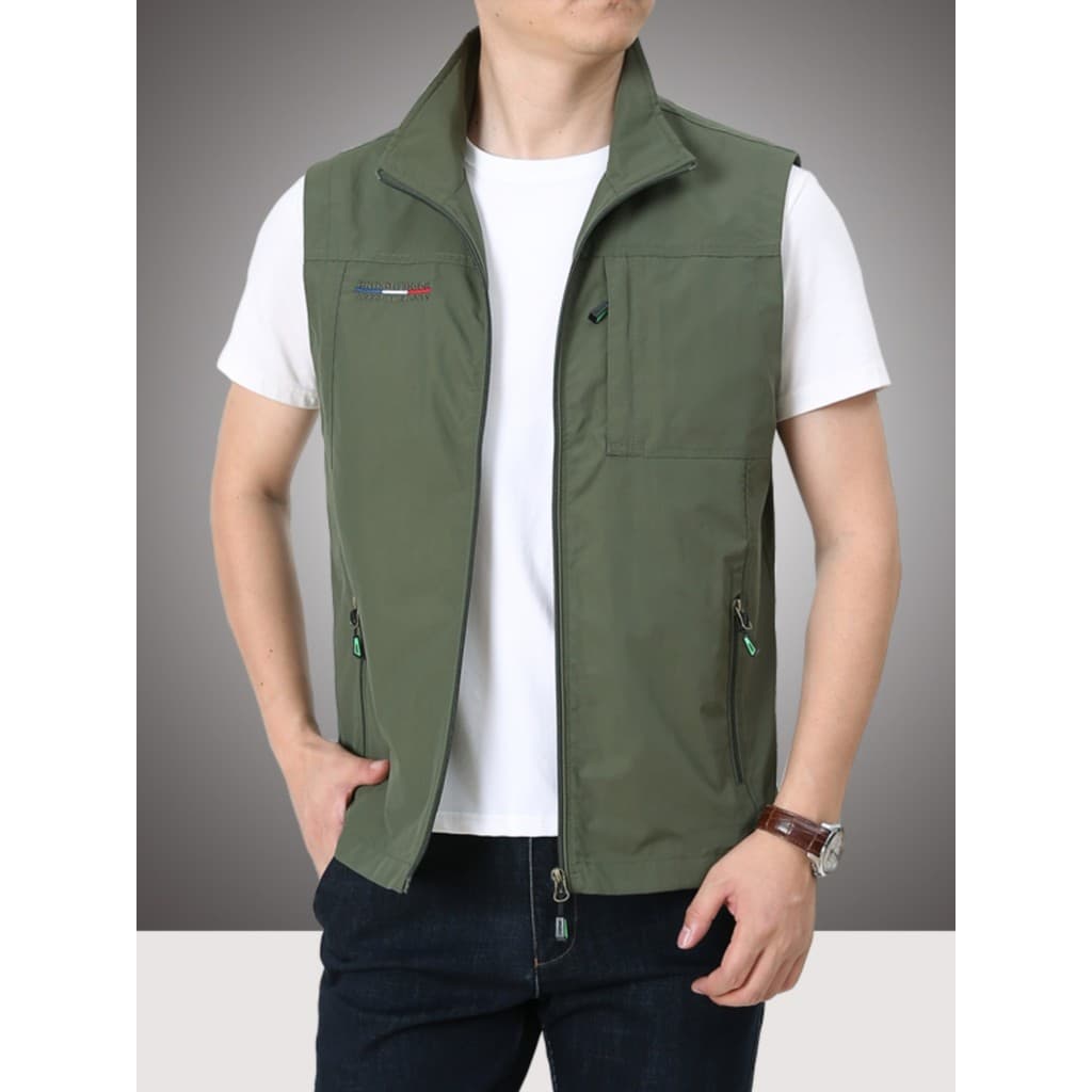 Primavera outono novo estilo exterior Wear exército verde colete masculino Casual ao ar livre solto colete de pesca esti