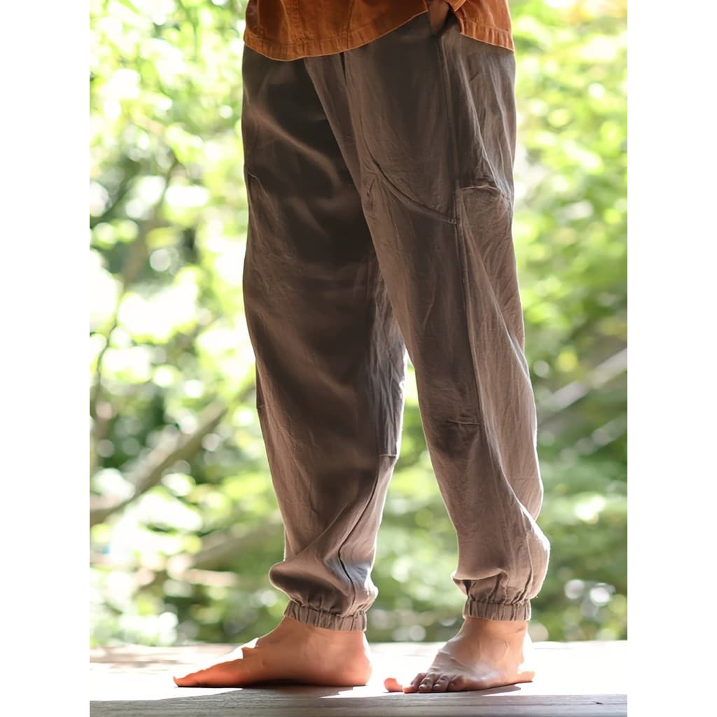 Nan estilo chinês Ramie calças casuais retas masculinas outono Plus Size calças All-Match calças de linho de perna solta