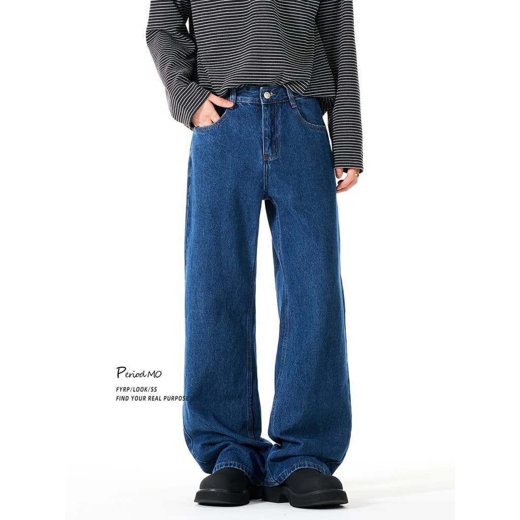 FYRP Momo Estilo Americano Lavado Azul Jeans de Perna Larga Homens Street Wear Primavera Novo Estilo Solto Calças Casuai