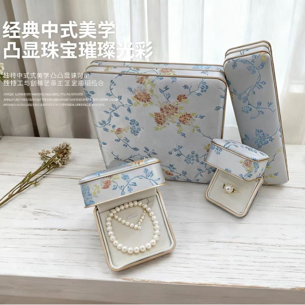 Nova caixa de joias em estilo chinês, jade e jadeíte, caixa de presente em ouro, tecido de seda, anel de ouro, co