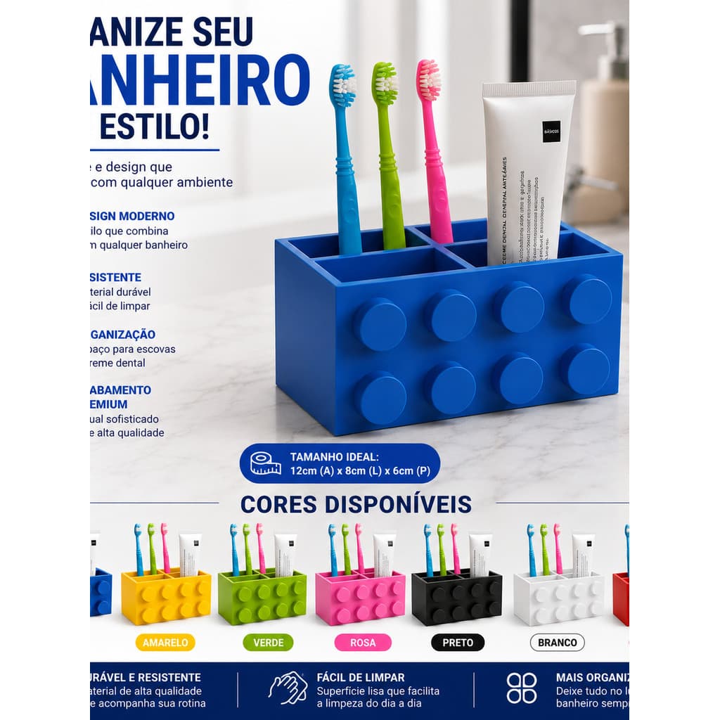 Porta Escovas De Dente Organizador Banheiro Estilo Lego Porta Creme Dental Suporte Escova Multifuncional Decorativo Mode