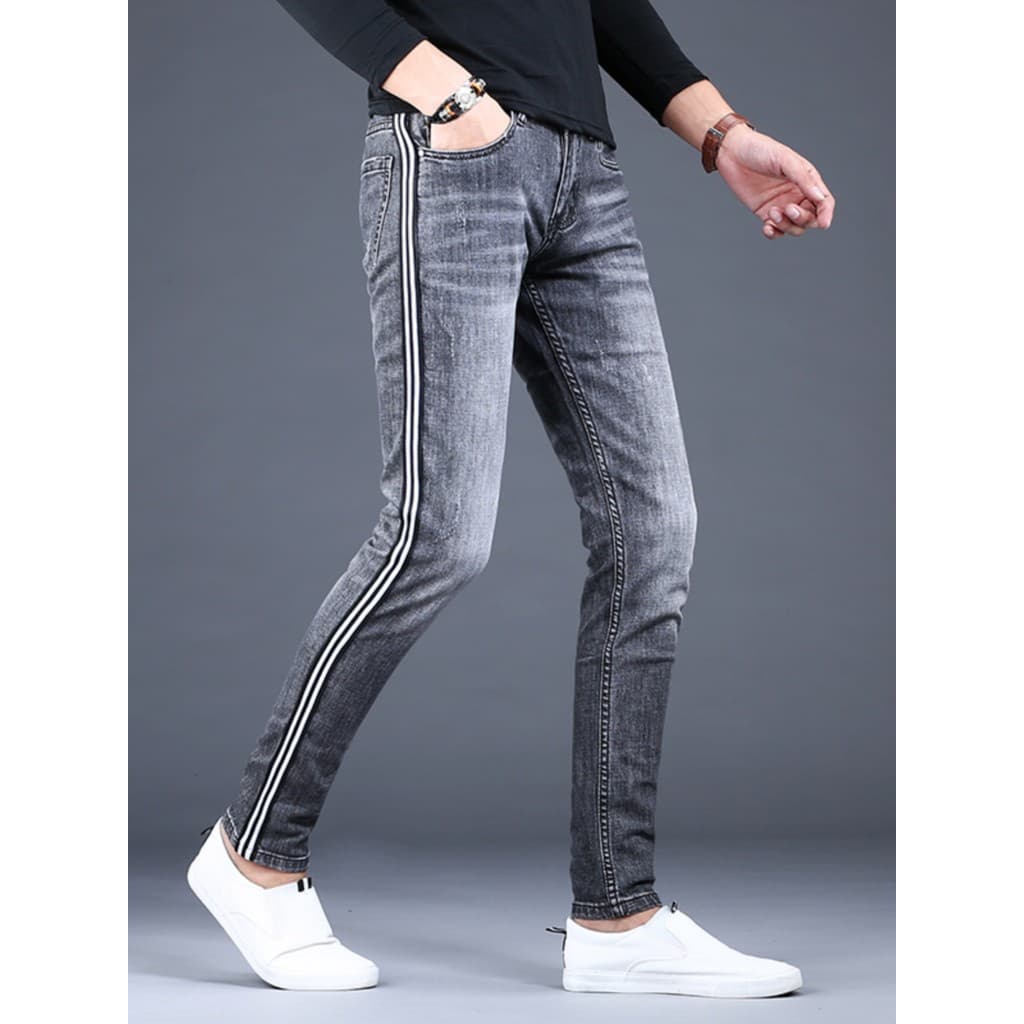 Calças de brim de alta qualidade masculinas Street Wear magro-ajuste calças magras casuais calças compridas masculinas p