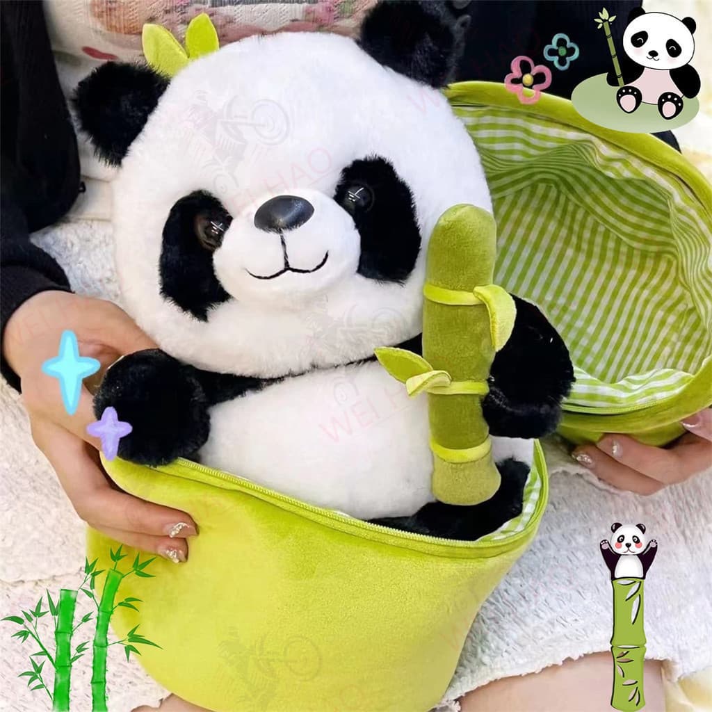 Brinquedo de pelúcia Panda de 20-25 cm, conjunto de brinquedos de bambu 2 em 1, boneca de presente infantil.