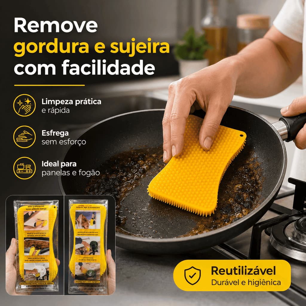 Esponja Silicone 3 em 1 Multiuso Para Louças Panelas