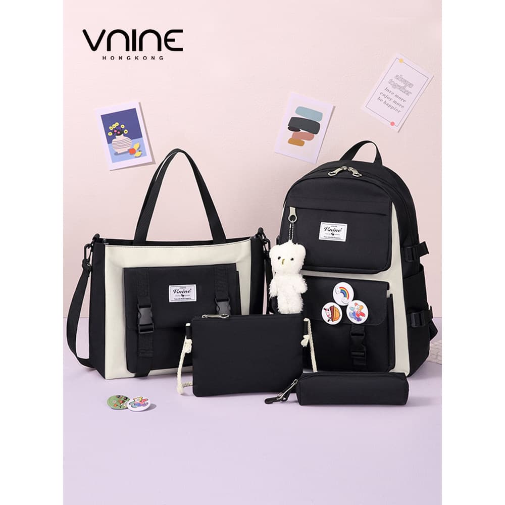 VNINE Mochila Feminina Urso Bonito Mochila Escolar Estudantes do Ensino Médio Grande Capacidade Mochila Moderna Mochila