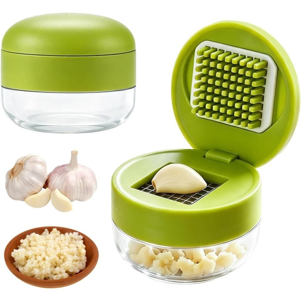 Mini Prensa de Alho com Recipiente, Esmagador Manual de Alho, Prensa de Alho em Aço Inoxidável para Cozinha e Preparação