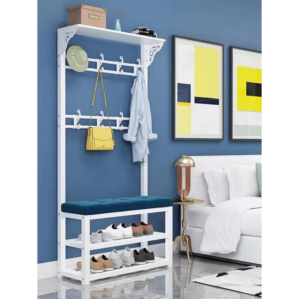 Cabide de entrada para sapatos, rack integrado de dupla utilização, prateleira de armazenamento doméstico, porta, ferro,