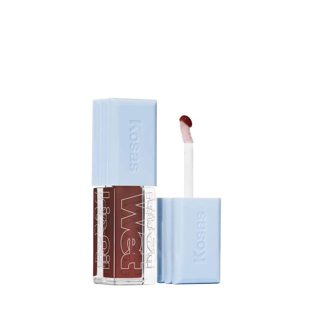 Kosas Wet Lip Oil Gloss – Gloss Labial Volumizador com Peptídeos em Tom de Marrom Rico e Translúcido, Hidratante com Áci