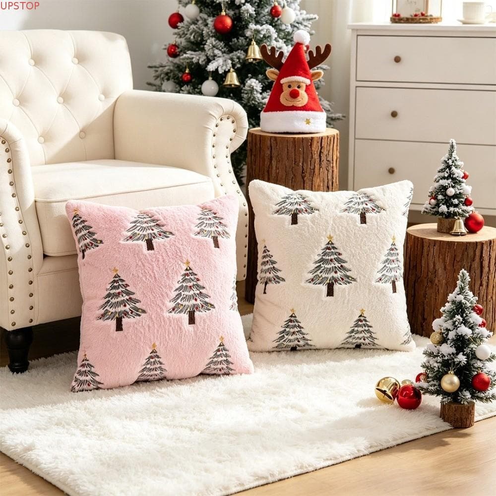 Capas De Almofada UPSTOP , Travesseiro De Árvore De Natal De Pele De Coelho Falsa , Capa Tufada De 18 X 18 Polegadas