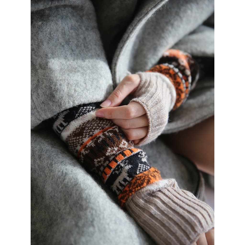 Outono inverno engrossado Design quente sentido único mangas de malha pulseiras de lã mangas falsas luvas longas sem ded
