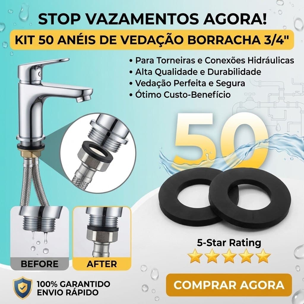 Kit 50 Anéis de Vedação 3/4 Borracha para Torneira Conexão Hidráulica