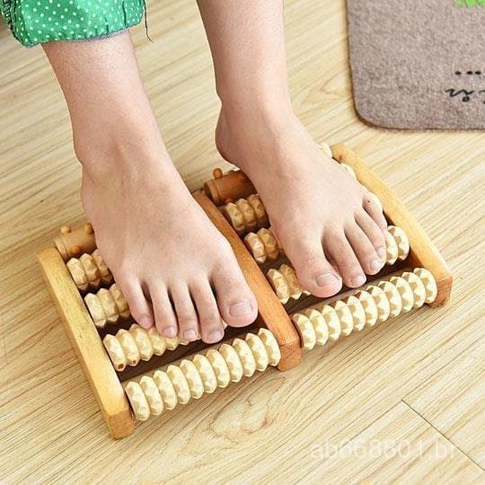 Massageador de pés de madeira com rolos, massageador de pés e pernas de madeira maciça com rolos de acupressão para uso