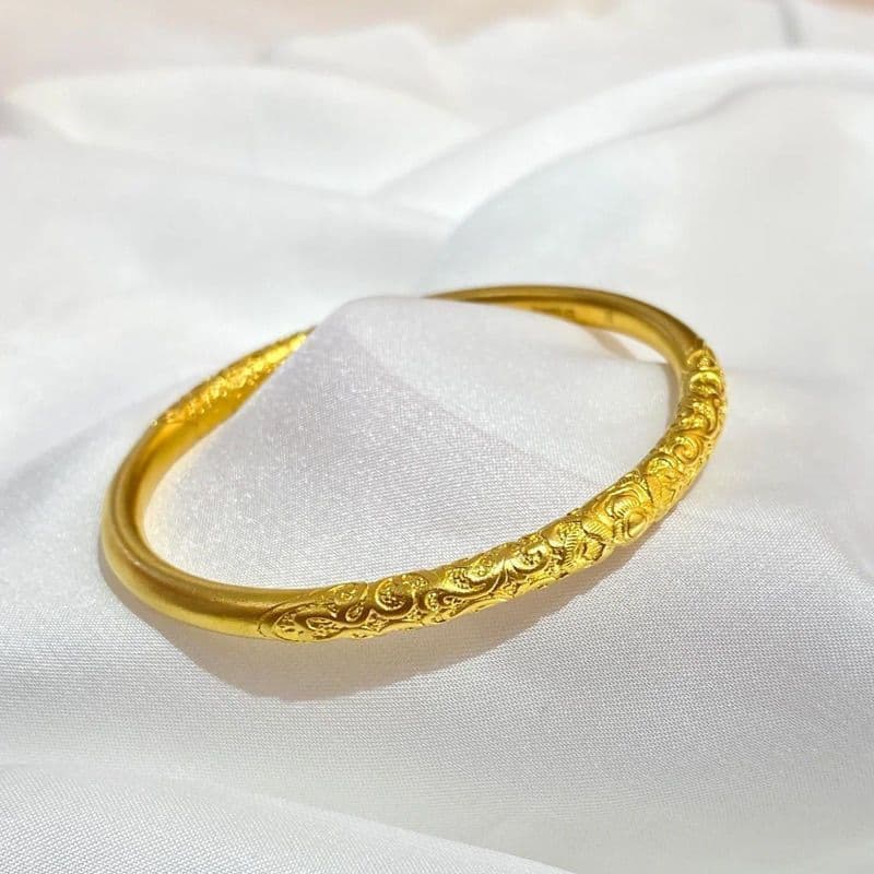 Estilo chinês encaracolado grama padrão esculpido pulseira jovem sólido método antigo simples chinês presente do dia dos