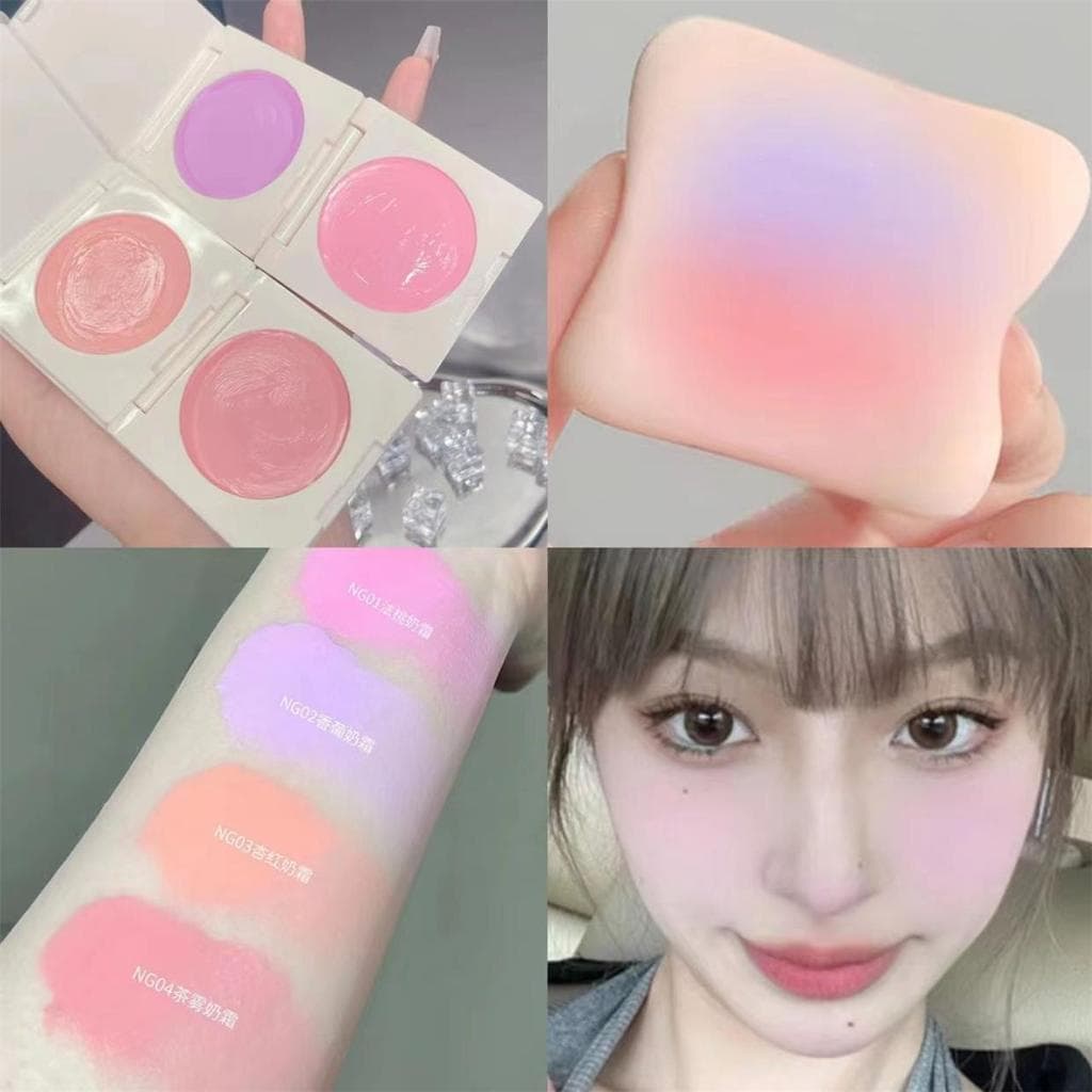 Úmido para pode amassar na pele!Blush creme maquiagem fixação blush pó expansão brilho blush azul blush roxo creme conto