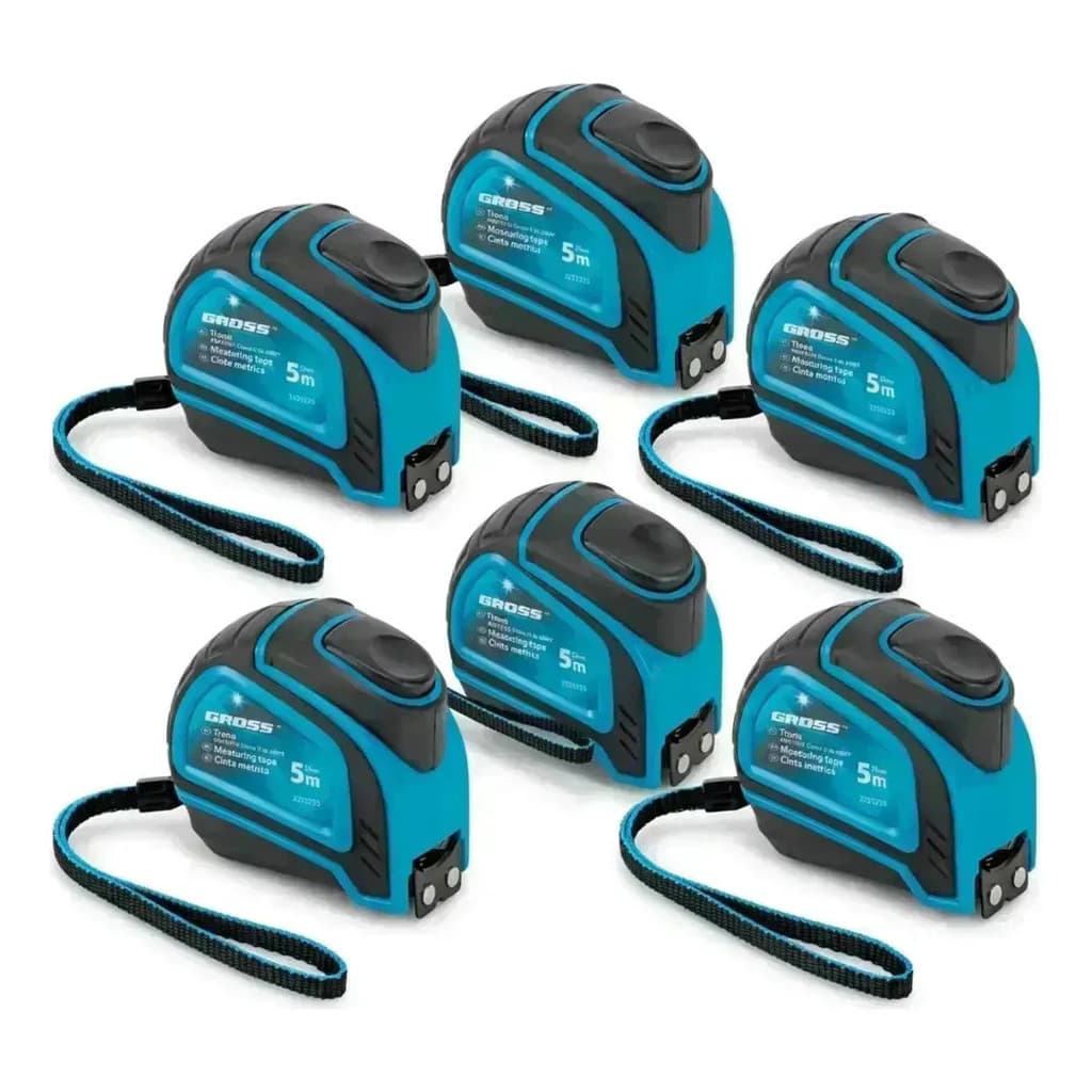 Kit 6 Trenas Curtas Gross 5m x 25mm Com Fita Retrátil Gancho Metálico Construção e Manutenção