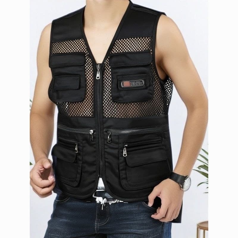 Primavera outono meia-idade idosos colete bolso Casual masculino colete de malha pai pesca ao ar livre fotografia