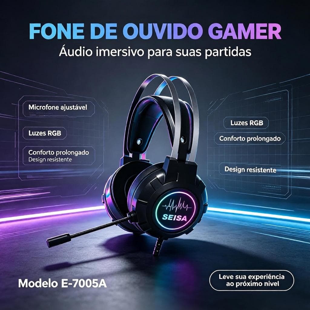 Headset Fone Gamer Led RGB Com Microfone USB e P2 Para PC Celular Computador Headphone Videogame