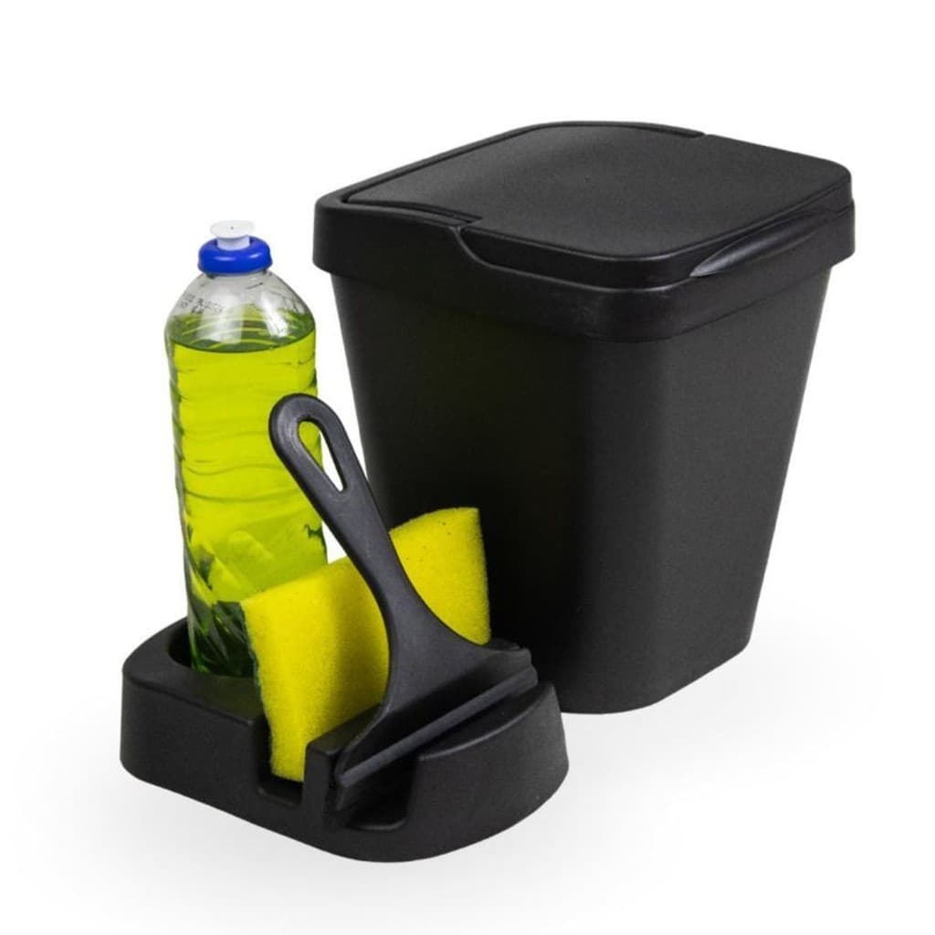 Kit Pia Elegance Lixeira 4,8 litros + Porta Detergente + Rodo de Pia