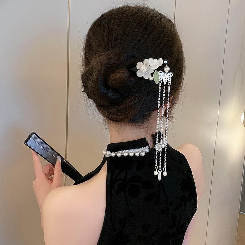 [Qiongkang acessórios de cabelo] grampo de cabelo antigo borla passo-agitando grampo de cabelo de madeira feminino imita