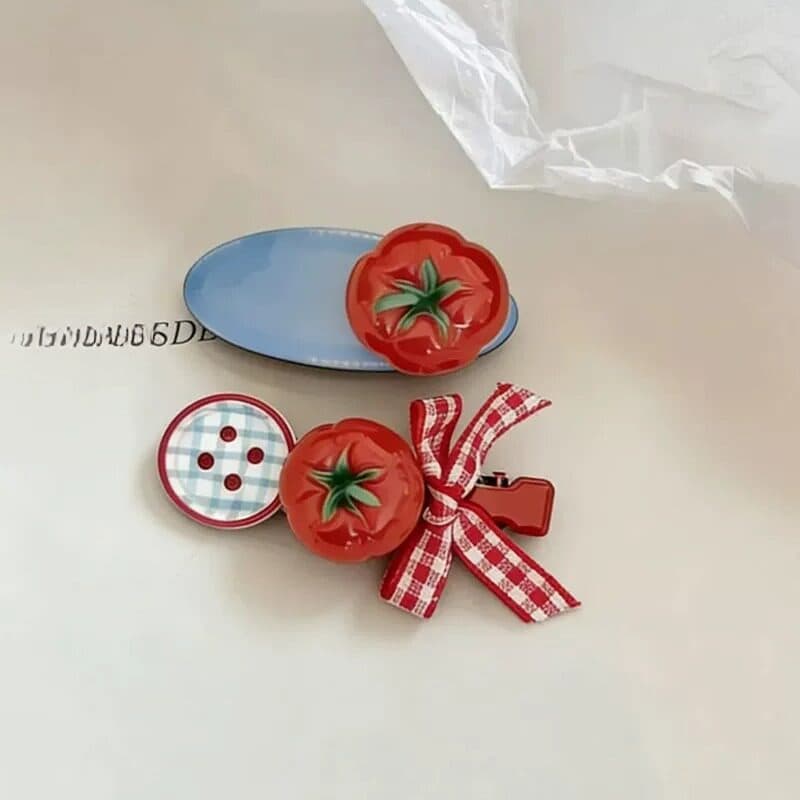 Coreano bonito vermelho pequeno botão de tomate grampo de cabelo lado único bonito 2026 novo estilo testa franja clipe