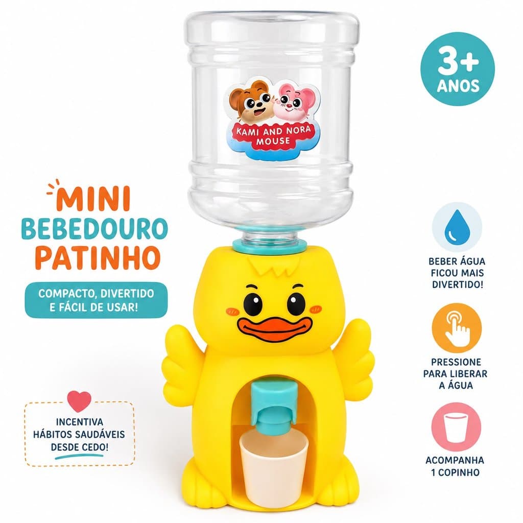 Mini Bebedouro Infantil Patinho com Copinho Dispenser de Água Brinquedo Dia das Crianças