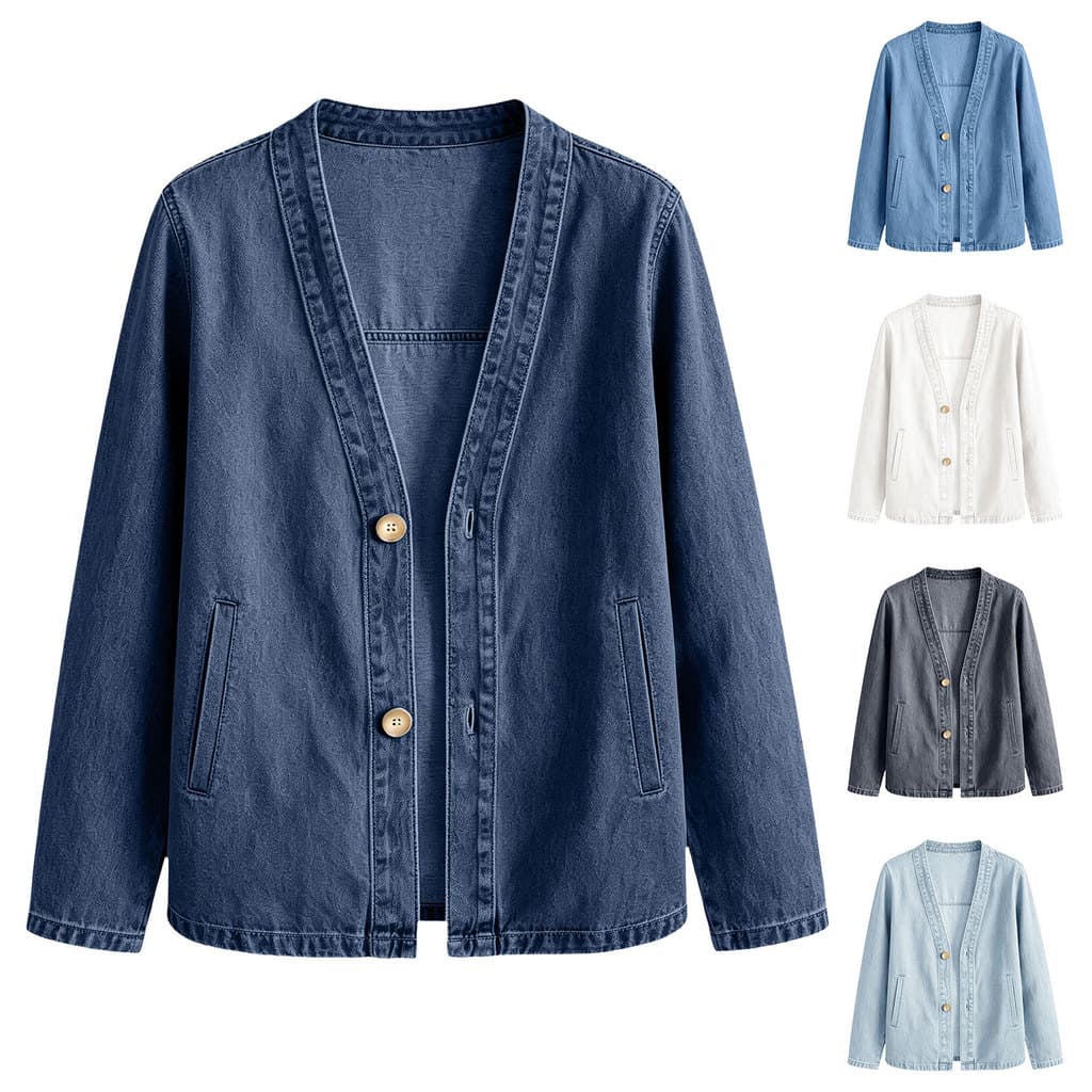 Popular nova jaqueta de ganga estilo cardigan em cores macaron, roupa feminina para todas as estações, estilo lavado e t