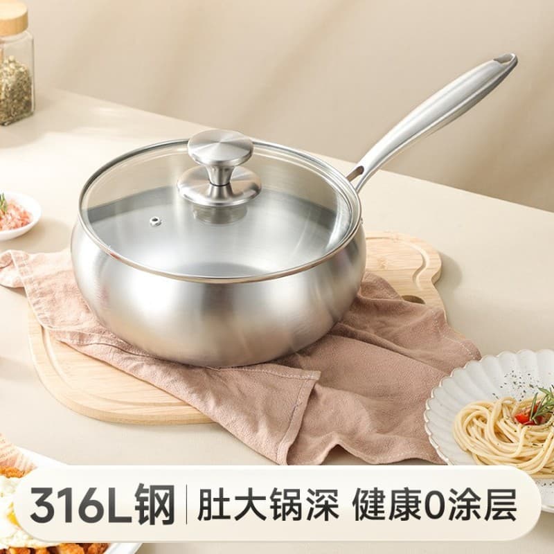 Panela de sopa estilo coreano de aço inoxidável Panela antiaderente Wok Mini panela de leite de alça única Suplemento al