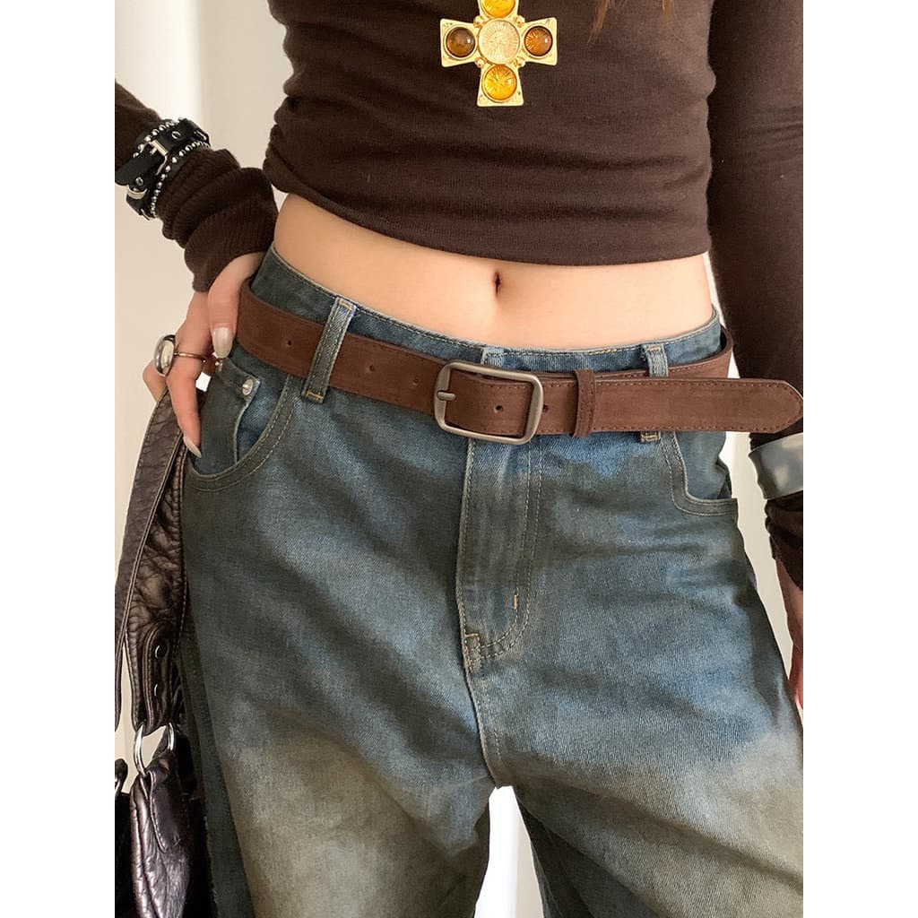 cinto feminino largo cinto feminino Versão coreana Retro camurça marrom cinto feminino nicho Melade combinando saia Jean