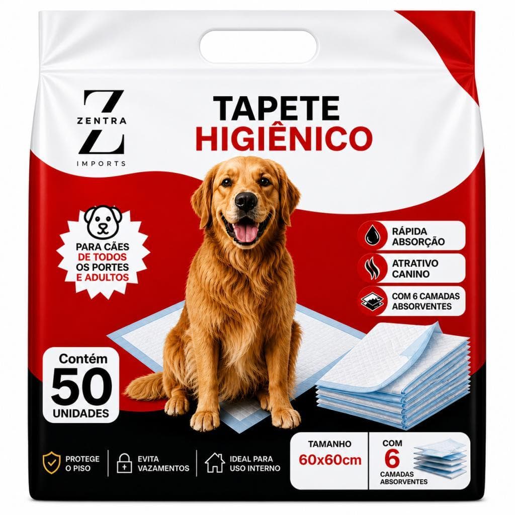 Tapete Higiênico para Cachorro 60x60cm Fralda Manta Pet Cão Com Fitas Adesivas Zentra Imports
