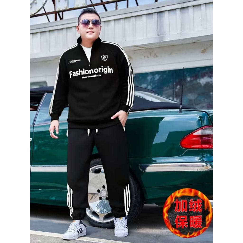 Moda outono inverno tamanho Extra grande gola alta roupas masculinas forro de lã casaco grosso moletom terno esportivo C