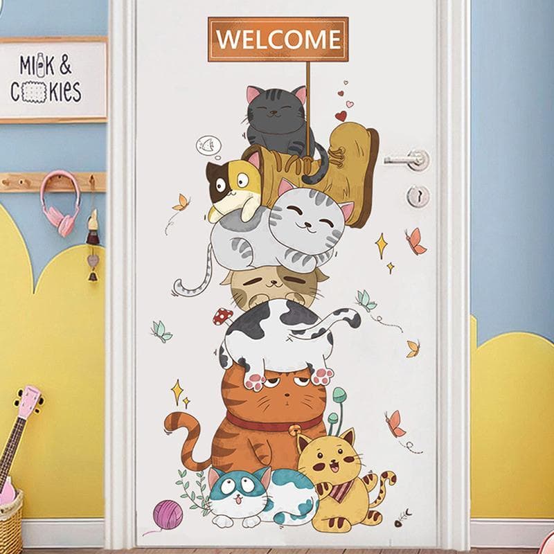Nordic Dos Desenhos Animados Gato Impertinente Pirâmide Adesivos De Parede Decoração Da Do Quarto Das Crianças Pinturas