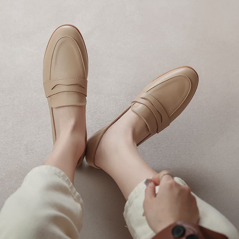 Mocassins de couro genuíno feminino sola plana Retro primavera outono novo britânico sola macia pequenos sapatos de cour