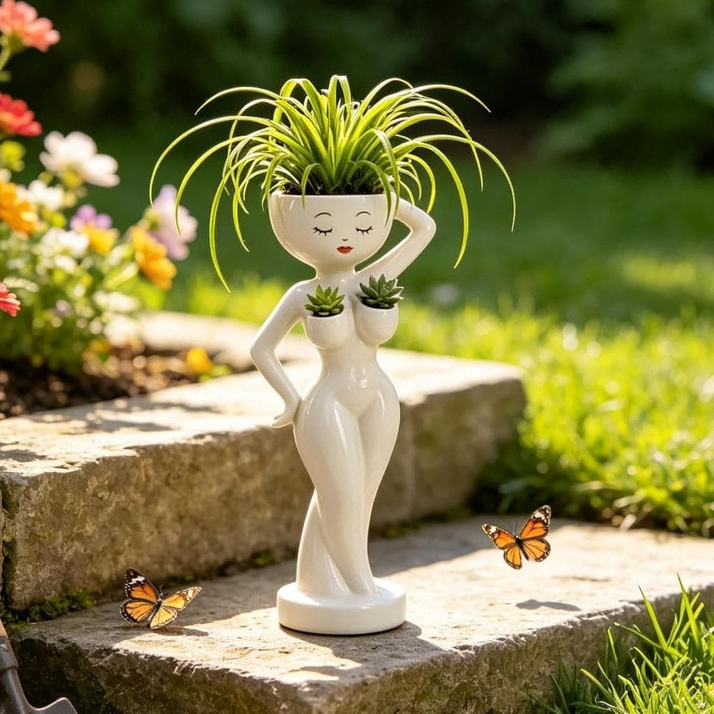 Vaso de Plantas Engraçado em Resina Pequeno com Forma de Corpo Feminino para Suculentas