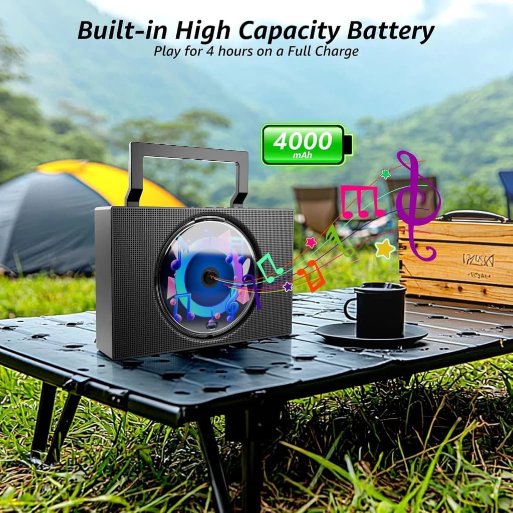 Leitor De CD De Mesa Recarregável Com Controle Remoto Infravermelho Bluetooth Alto-Falante Estéreo Integrado AUX USB Rád