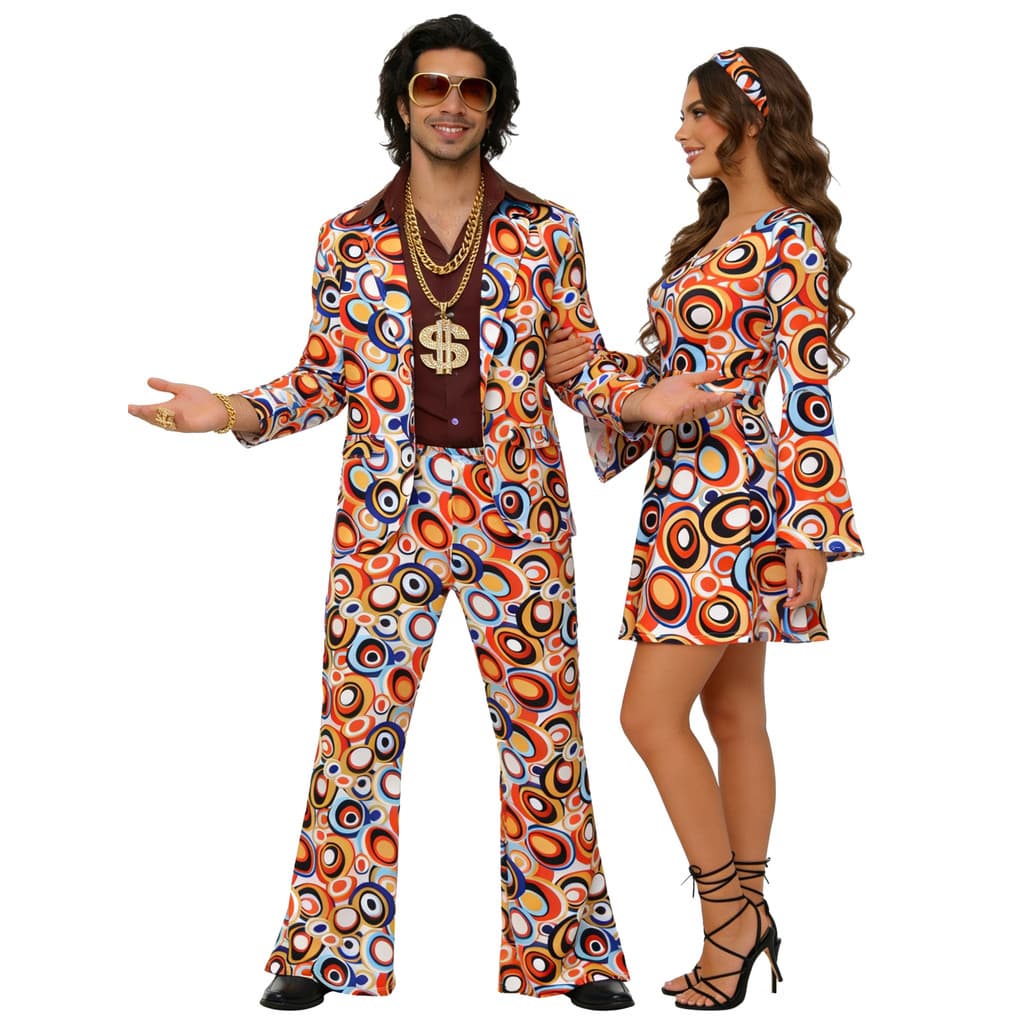 [Novo produto] Retro Age Disco Casal Roupas Impressas Fantasia de Festa Hippie [Venda Quente]
