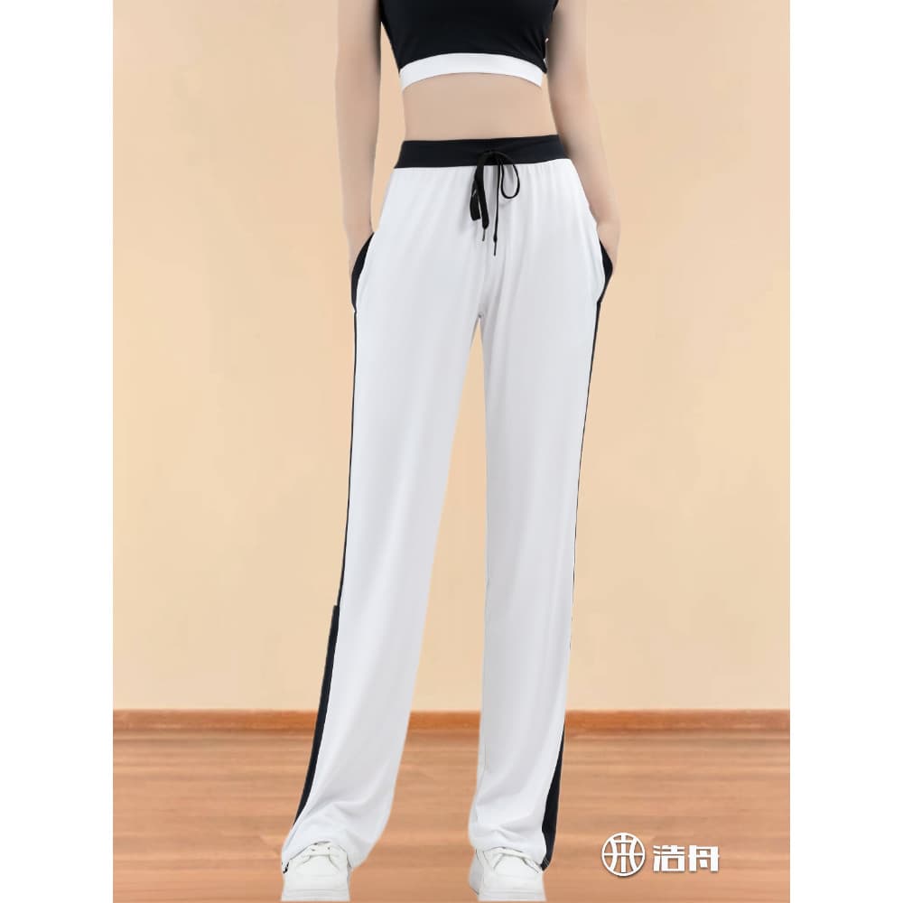 Haozhou calças de dança quadrada 2026 novo estilo Fitness Yoga roupas dança feminino branco solto calças retas 5211