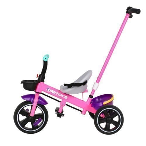 Triciclo Infantil Rosa Assento Seguro Empurrador Ajustável Rodas Estáveis Manejo Diversão Infantil