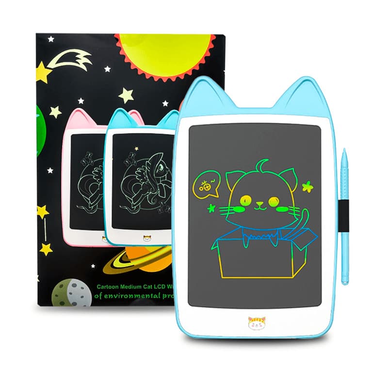 Lousa Mágica Gatinho 8 Pol Azul - Tablet Infantil LCD Desenho Educativo Brinquedo