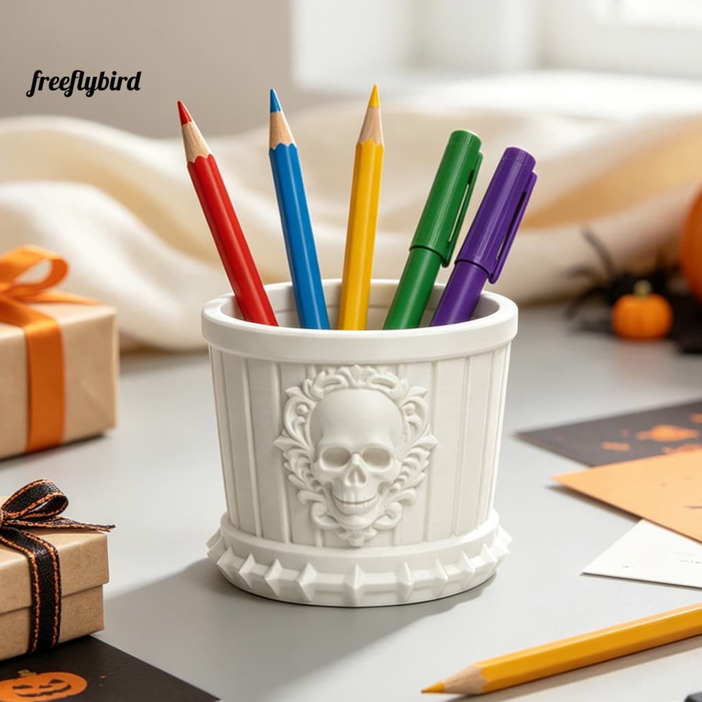 Fz Cool Makeup Brush Storage , Estátua Decorativa De Caveira , Recipiente De Caneta PLA Moderno , Design De Alívio Requi