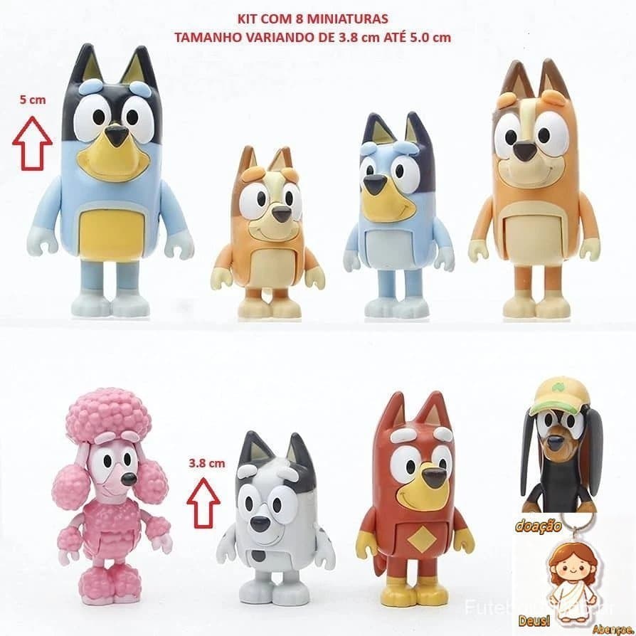 Conjunto de Coleção Bluey e Bingo com 8 Mini Personagens de Desenho Animado, Ideal para Decoração Infantil (Inclui Chave