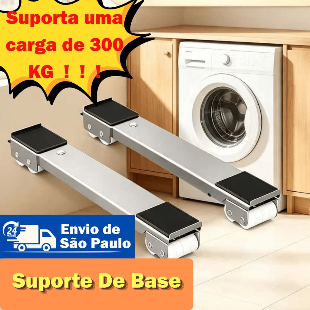 Suporte Para Geladeira Ajustável Rodas Liga Alumínio 300kg Freio Antiderrapante 45 70cm