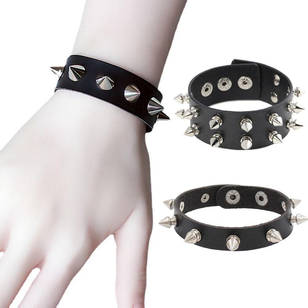 Pulseira Cravejada , Preta De Couro Pu Gótico De Punho Ajustável Rock Punk