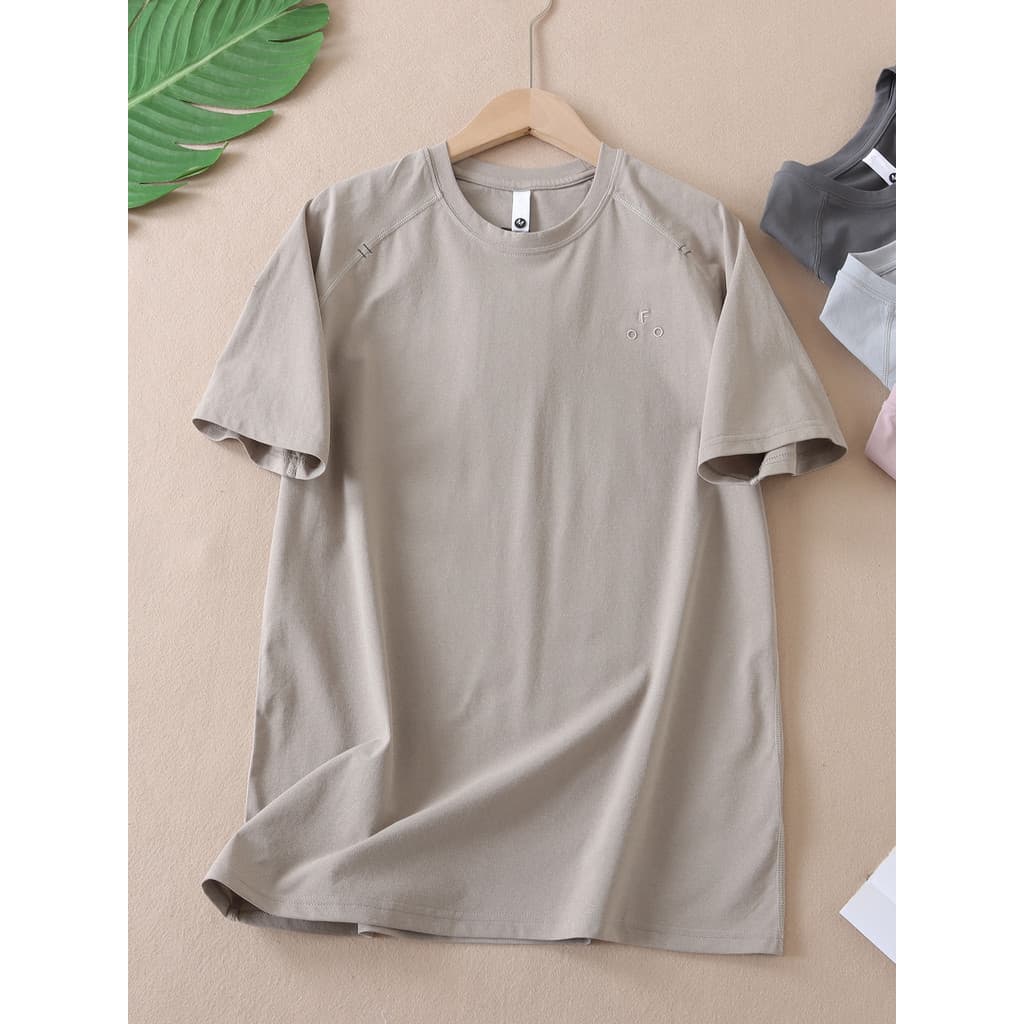 Fitness ao ar livre lazer montanha série de secagem rápida camiseta masculina verão bordado em torno do pescoço estilo f