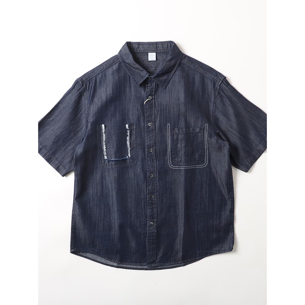 Lyocell Tencel Blended Denim Camisa Masculina Verão Drape Legal Leve Casual Camisa de Manga Curta Jaqueta Moderna