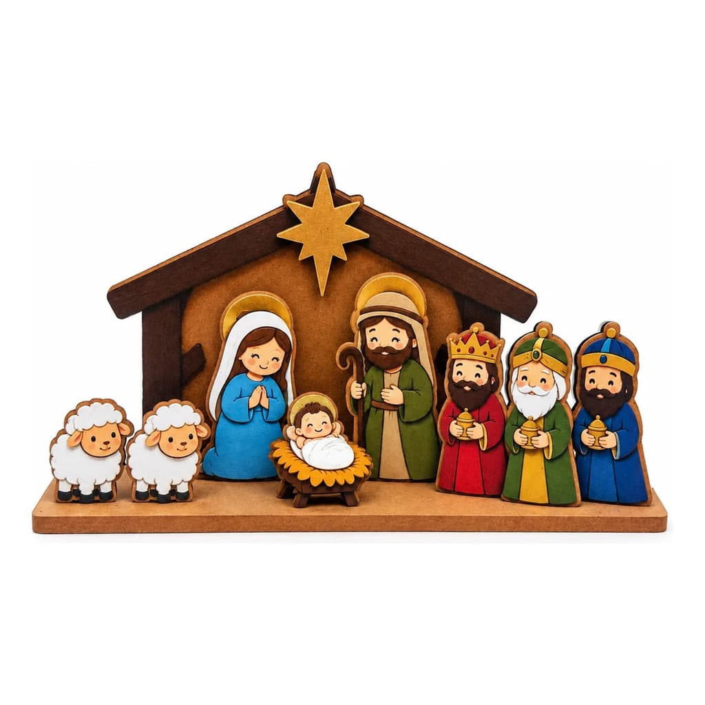 Presépio De Natal Mdf 3mm Efeito 3d Decorativo 18x10,5cm mesa parede