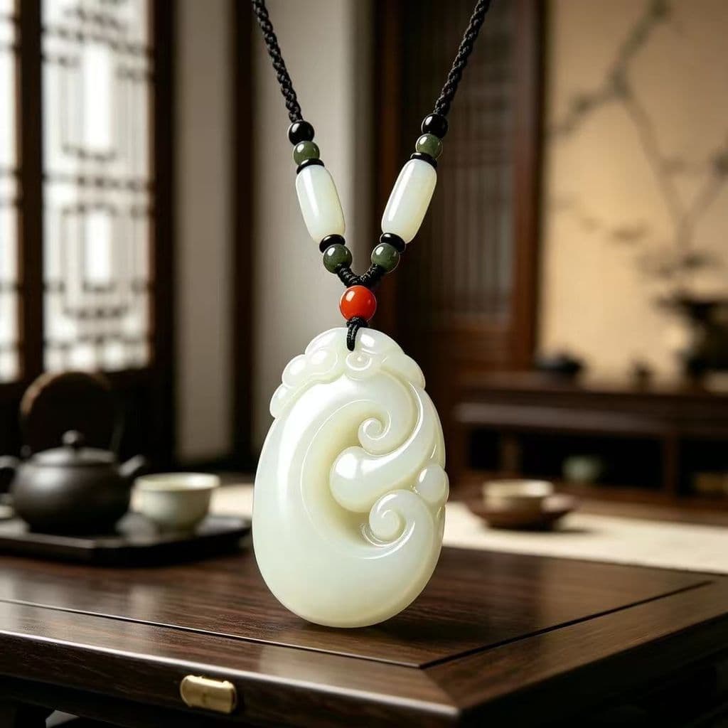 Corda ruyi pingente imitação Hetian Jade pingente masculino feminino estilo auspicioso ruyi pingente Item OYDU