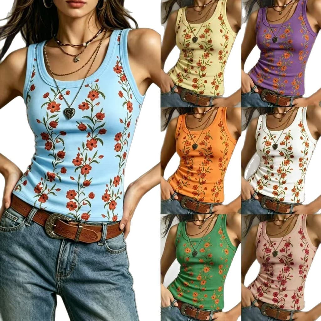 26 Colete feminino com estampa Floral TEMUTK