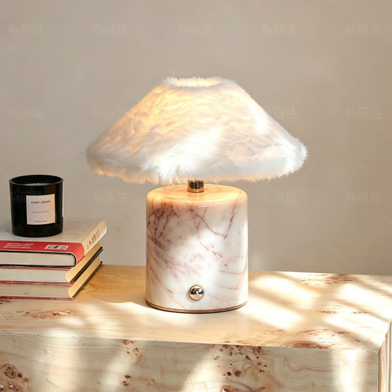 Abajur De Mesa Marmore Natural Luxo Abajur De Quarto Plush Recarregavel Tipo C Lampu Meja